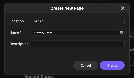Create New Page 대화상자