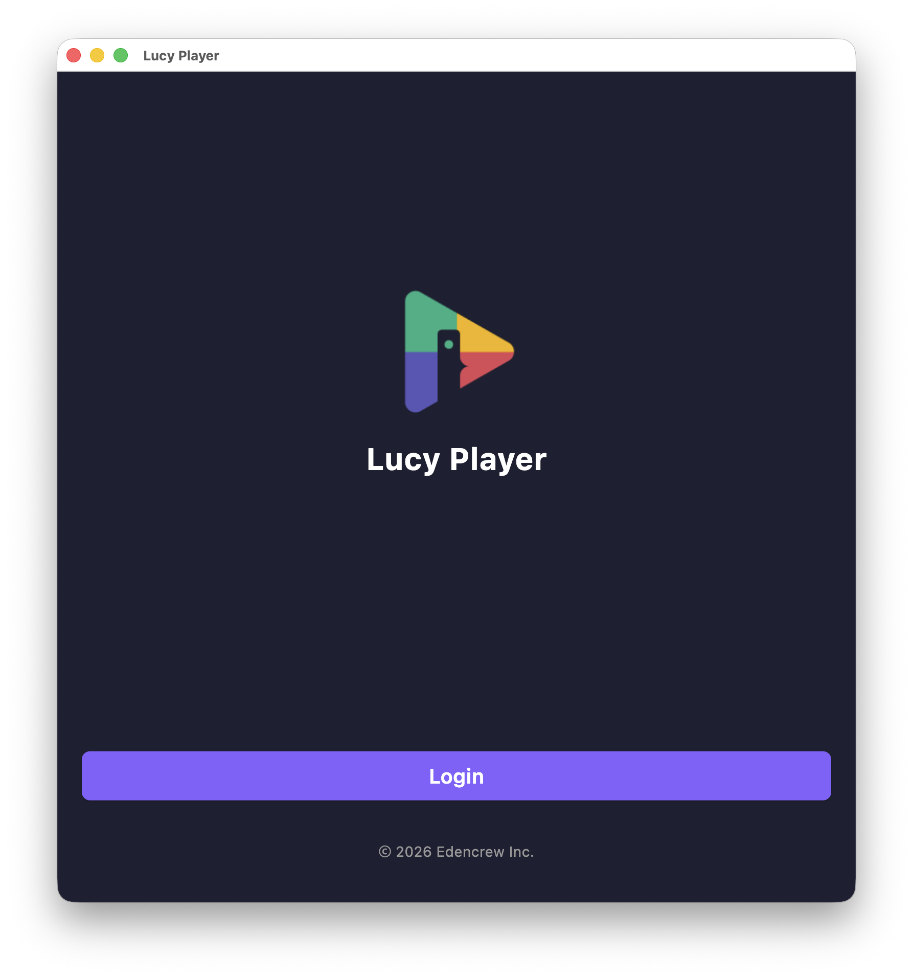 LucyPlayer 초기 화면과 하단 Login 버튼
