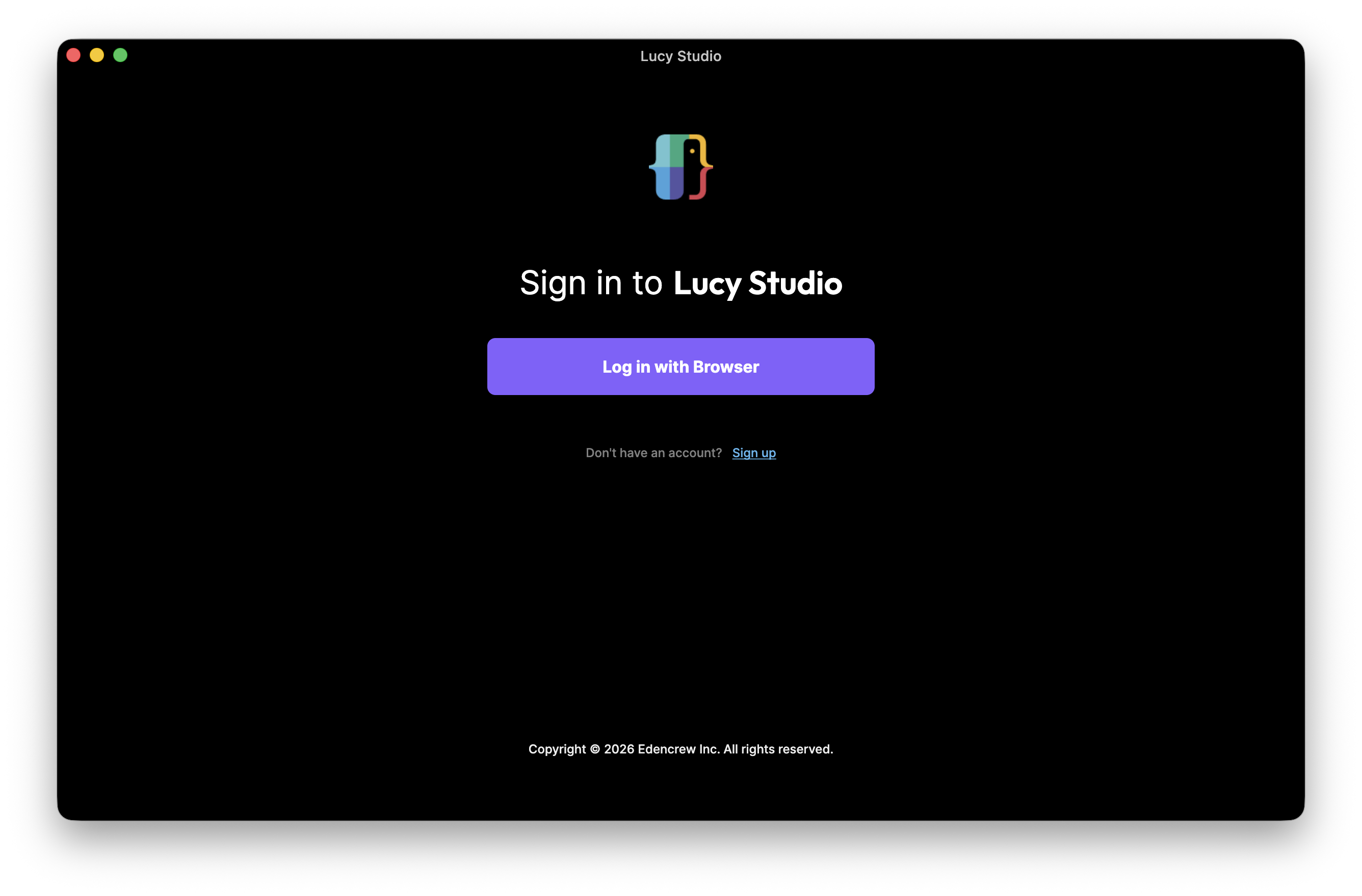 LucyStudio 로그인 화면 하단의 Sign up 링크 위치