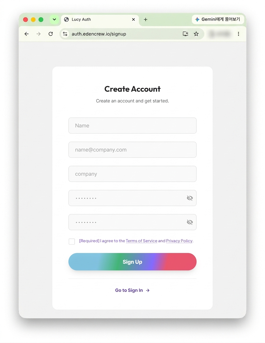 メールアドレスやパスワードなどのアカウント情報を入力するCreate Accountサインアップフォームの画面